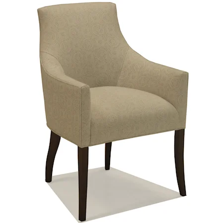 Upholstered Dining Arm Chair with Sloping Track Arms and Wood Legs